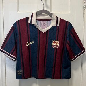 1899 Collection Womens Cropped FCB Barcelona Jersey Size S Maroon and Navy NWT